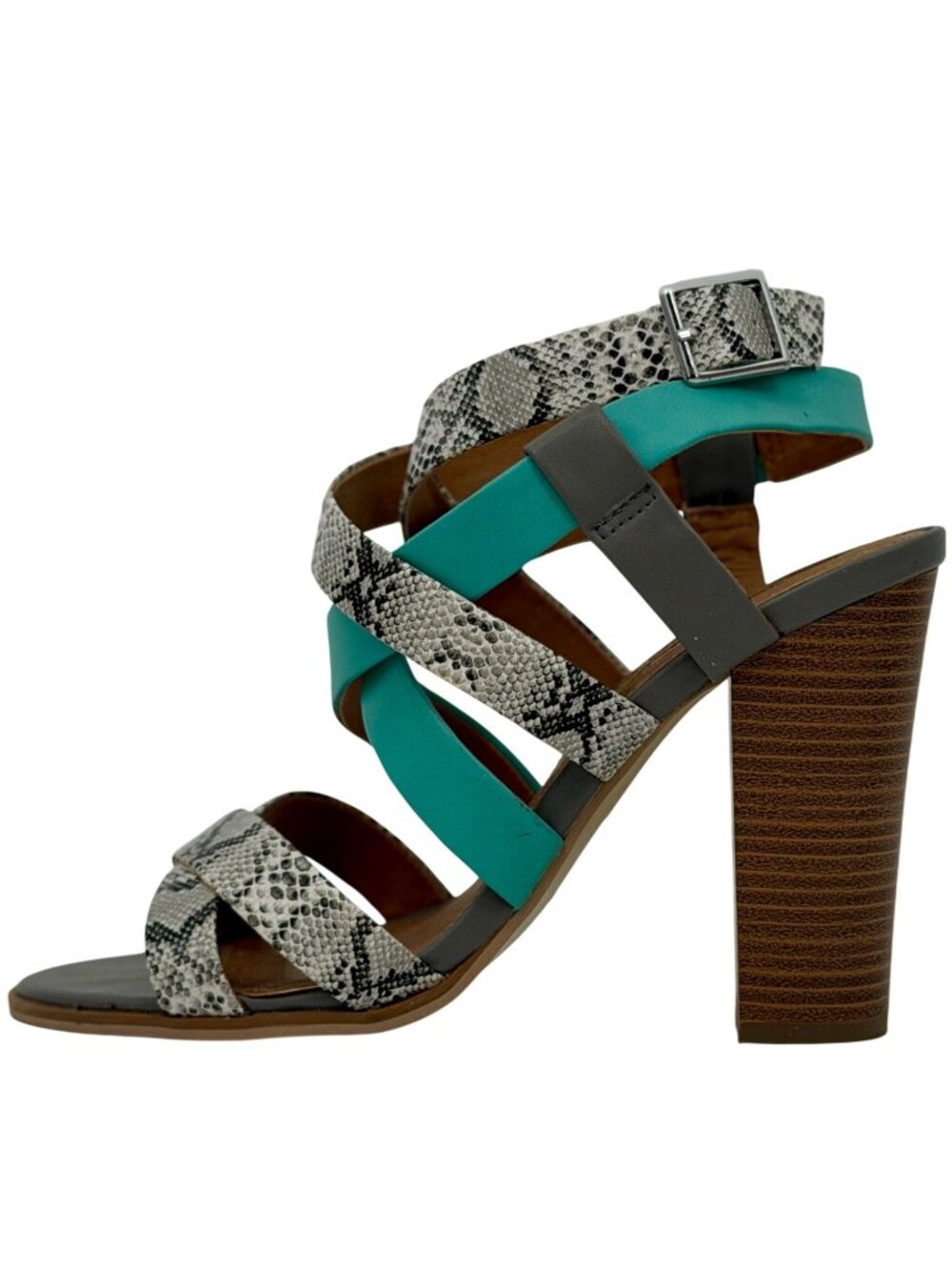 Leila Stone Seafoam Green Snake Print Strappy Heeled Sandals 9.5 | Indie Sleaze - Picture 5 of 16